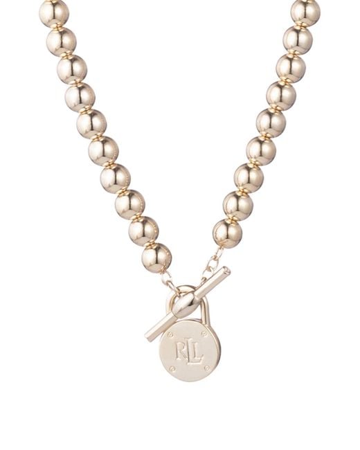 Ralph Lauren Metallic Women's Tone Beaded toggle Necklace With Lauren Ralph Lauren Padlock