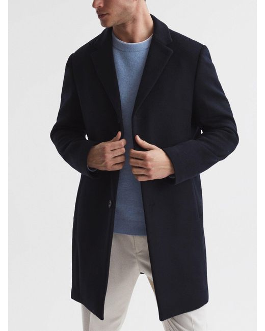 Reiss Blue Gable Single Breasted Overcoat for men