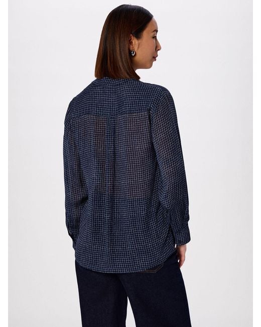 Whistles Blue Grid Print Sheer Shirt