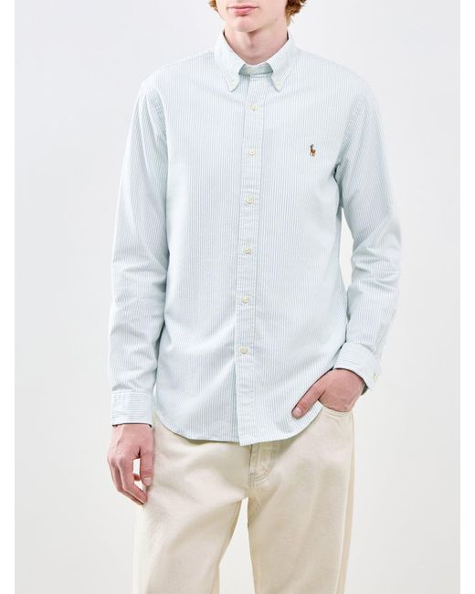Polo Ralph Lauren Blue Custom Fit Oxford Stripe Shirt for men