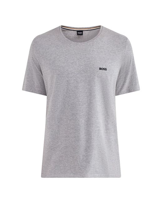 Boss Gray Embroidered Logo Short Sleeve Stretch T Shirt for men