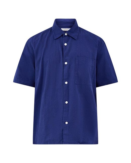 SELECTED Blue Slhrlxstuart Seersucker Short Sleeve Shirt for men