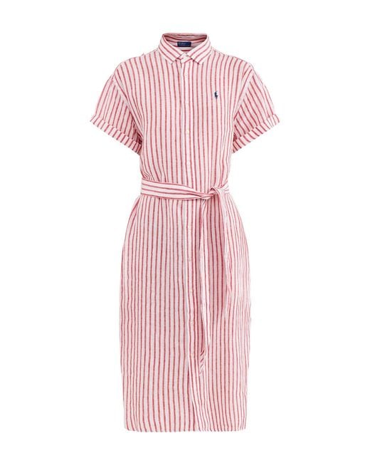 Polo Ralph Lauren Pink Midi Stripe Ss Shirt Dress