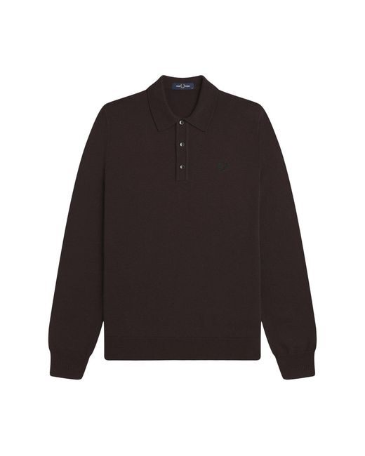 Fred Perry Black Classic Knitted Long Sleeve Polo Shirt for men