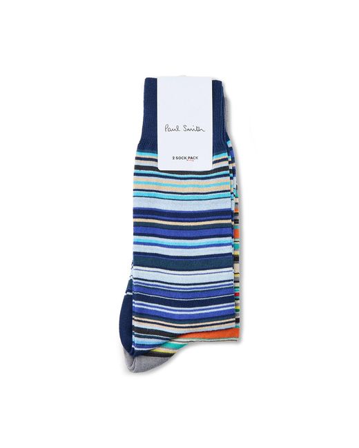 Paul Smith Blue Signature 2 Pack Crew Socks Multi for men