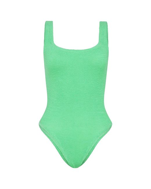 Hunza G Green Square Neck Crinkle Swimsuit