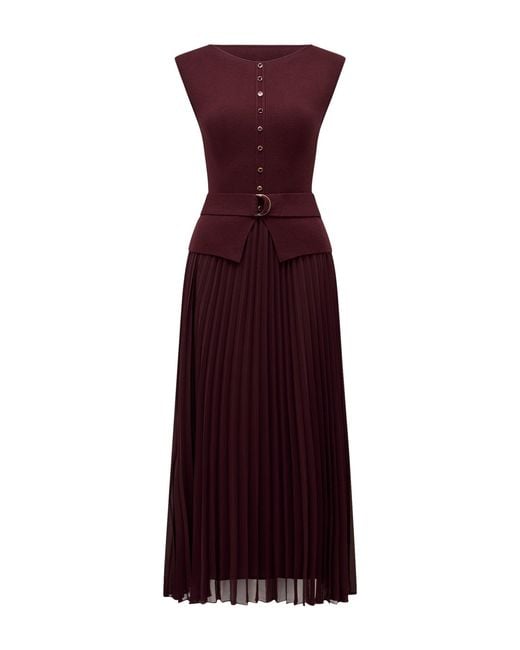 Forever New Purple Lelani Pleated Hem Midi Dress Burgundy