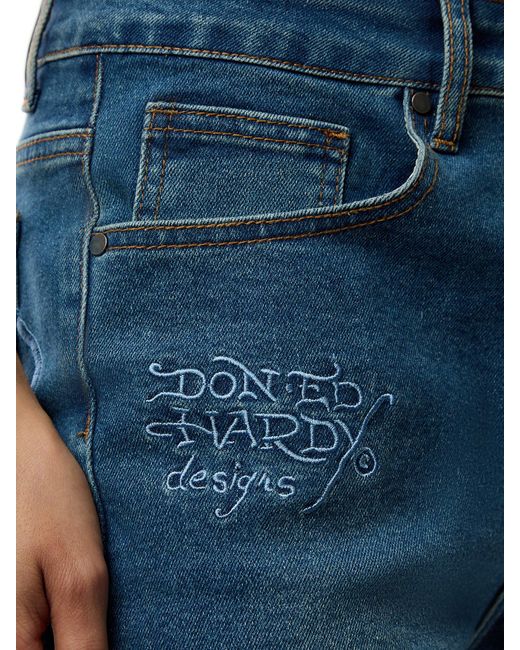 Ed Hardy Blue Jumping Koi Denim Flared Jeans