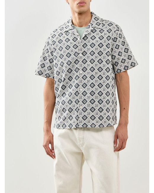Wax London Gray Didcot Short Sleeve Tile Print Shirt Ecru for men