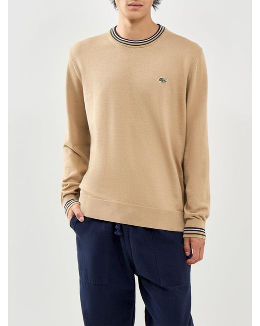 Lacoste Natural Tipped Crew Neck Knit Sweatshirt for men
