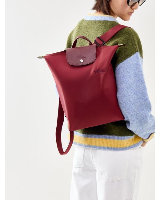 Longchamp Red Le Pliage Medium Backpack Canvas