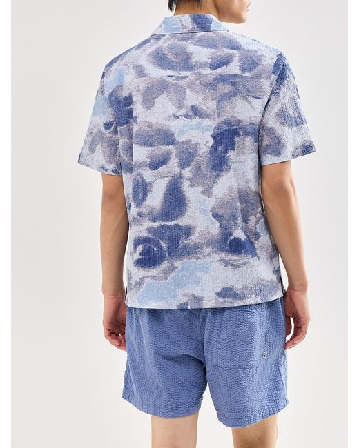 Wax London Blue Didcot Watercolour Print Short Sleeve Shirt for men
