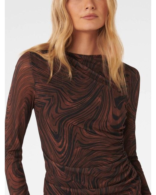 Forever New Brown Women's Zali Ruched Mesh Long Sleeves Top