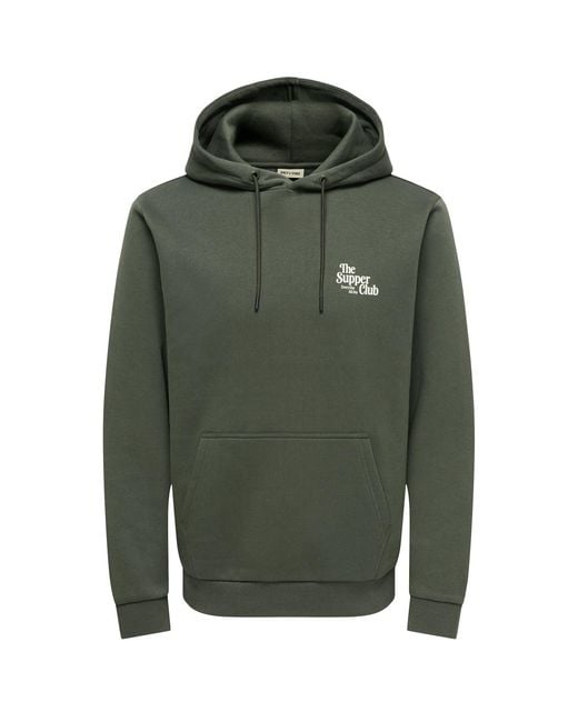 Only & Sons Green Graphic Hoodie for men