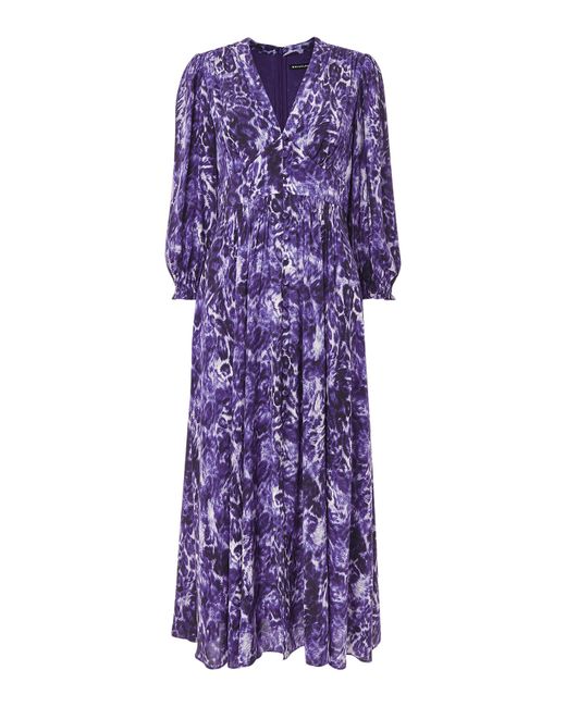 Whistles Purple Women's Glossy Leopard Midi Dress