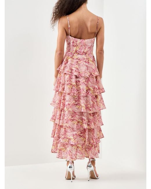 Pretty Lavish Pink Lissy Ruffle Midaxi Dress Berry