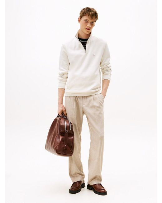 Tommy Hilfiger White Performance Quarter Zip Intechno Knit Jumper Cream for men