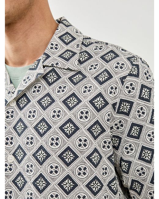 Wax London Gray Didcot Short Sleeve Tile Print Shirt Ecru for men