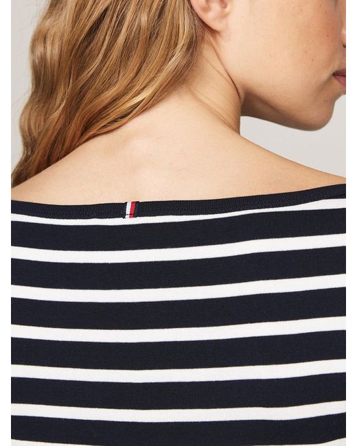 Tommy Hilfiger Black Boat Neck Slim T-Shirt Stripe
