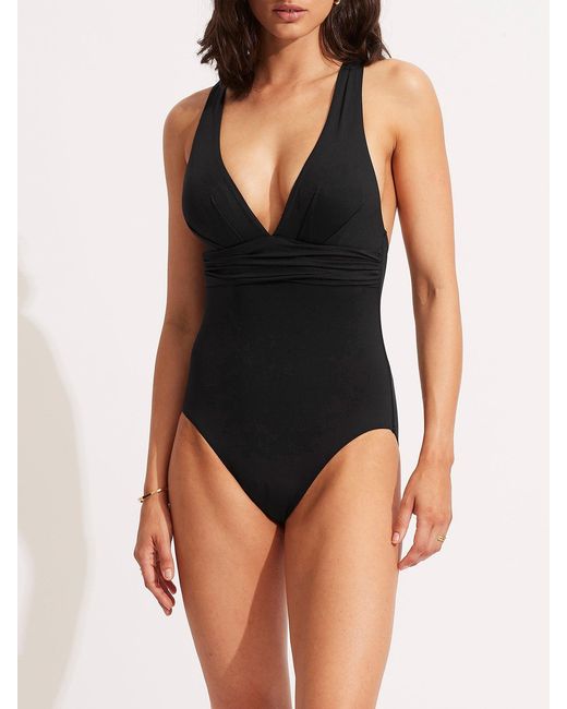 Seafolly Black Women's Collective Cross Back One Piece Swimsuit