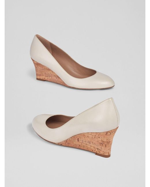 L.K.Bennett White Women's Eevi Ecru Leather Cork Wedges