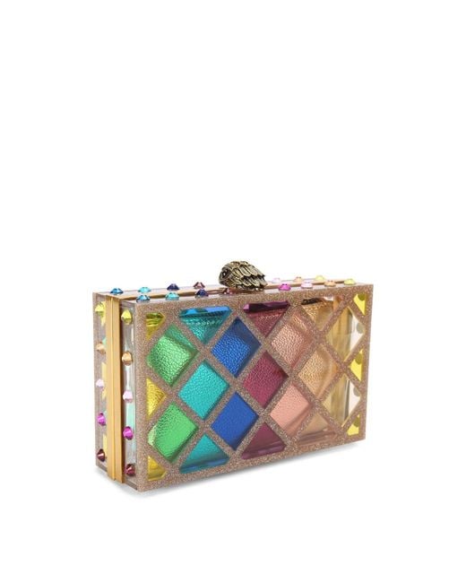 Kurt Geiger Gray Crystal Quilt Box Clutch Bag