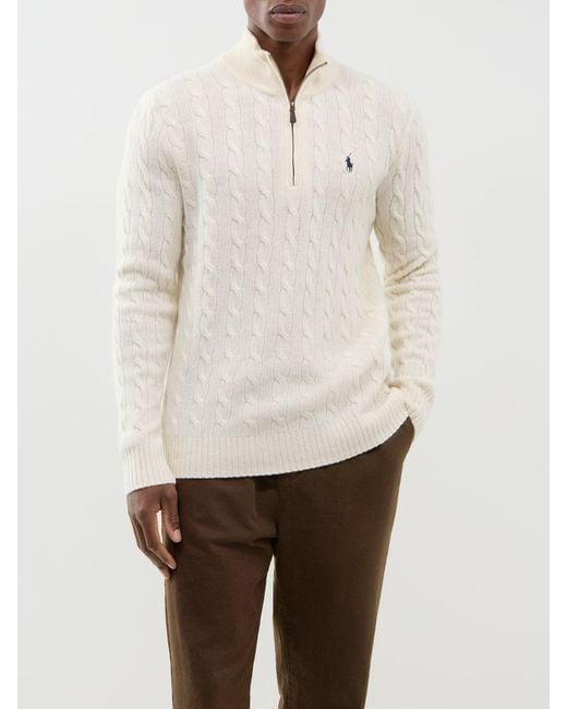 Polo Ralph Lauren White Wool & Cashmere Blend Cable Knit Quarter-Zip Jumper for men