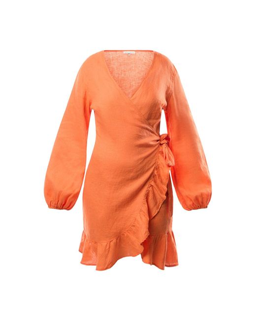Heidi Klein Orange San Sebastian Mini Linen Wrap Dress