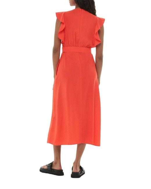 Whistles Red Sophie Frill-Sleeve Button-Down Woven Midi Dress