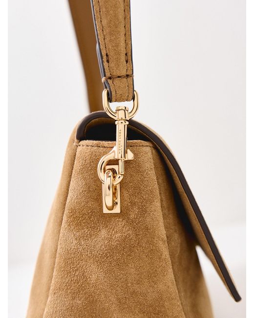 Tory Burch Natural Charlie Suede Small Shoulder Bag Tan