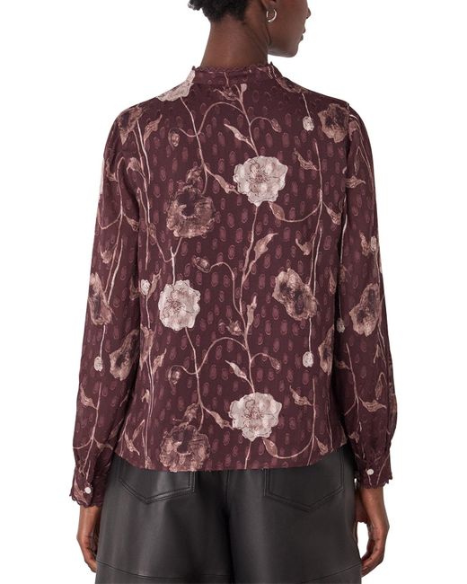 Whistles Purple Floral Dobby Blouse Multi, Wood/Metal