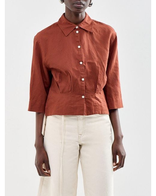SELECTED Red Cleo Cropped Shirt
