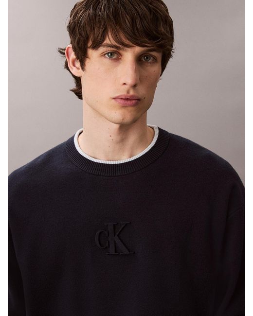 Calvin Klein Blue Embossed Monogram Relaxed Sweater for men