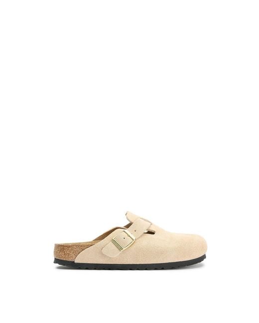 Birkenstock White Boston Suede Slippers