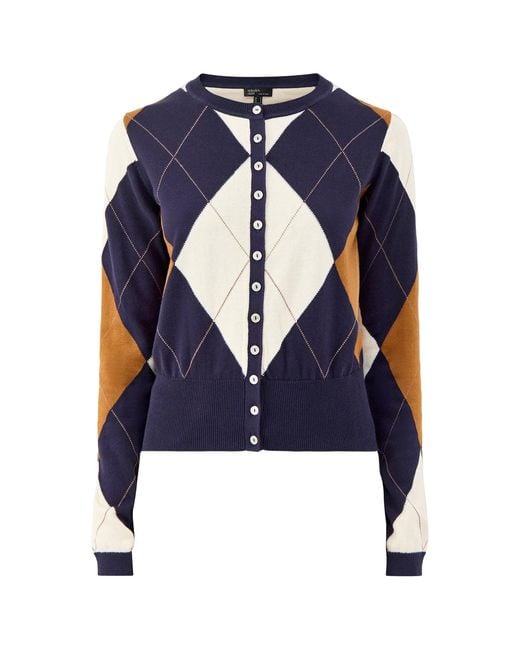 Nobody's Child Blue Argyle Short Sleeve Cardigan, Cotton