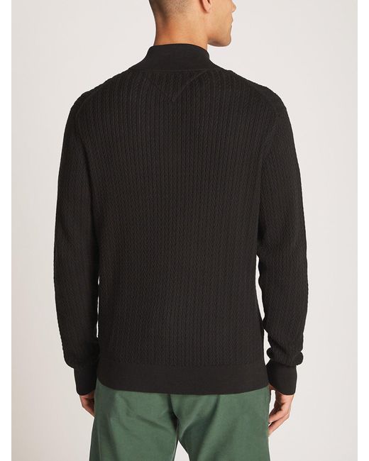 Tommy Hilfiger Black Herringbone Zip Sweater for men