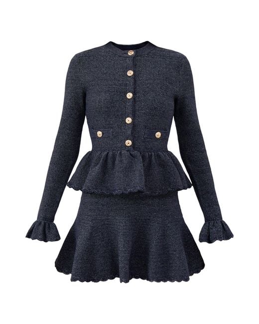 Self-Portrait Blue Textured Knit Mini Dress