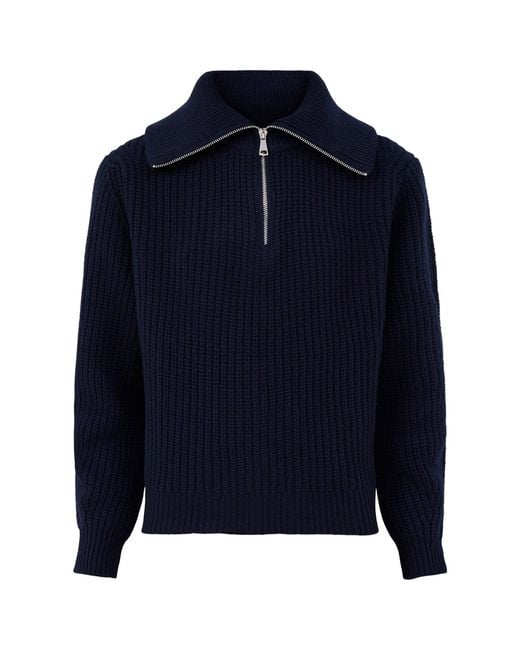 Weekend by Maxmara Blue Virgin Laser Zip-Neck Sweater