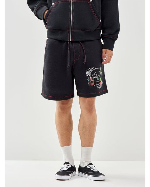 True Religion Blue Big T Fleece Sweat Shorts for men