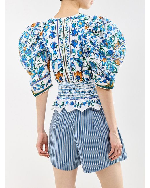 Farm Rio Blue Flora Tile Blouse
