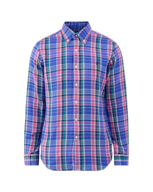 Polo Ralph Lauren Blue Custom Fit Double-Faced Check Shirt, Cotton for men