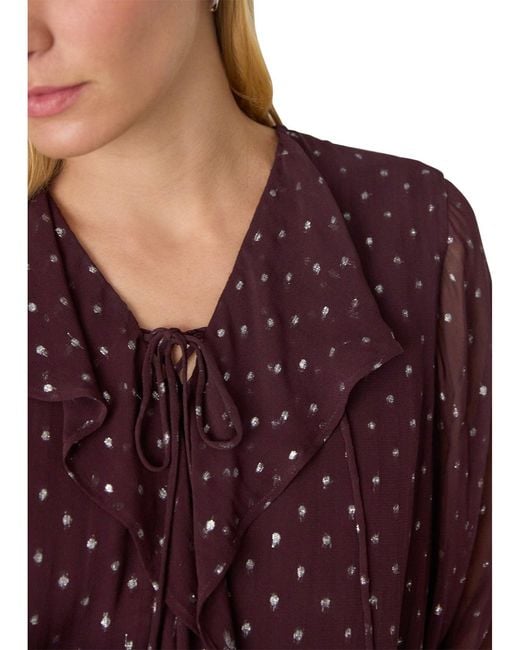 Whistles Purple Metallic Dobby Frill Blouse, Chiffon