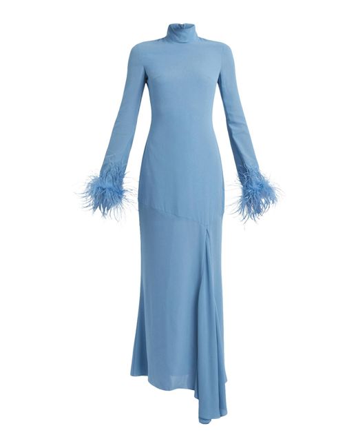De La Vali Blue Women's Long Sleeve Maxi Dress With Feather Cuff