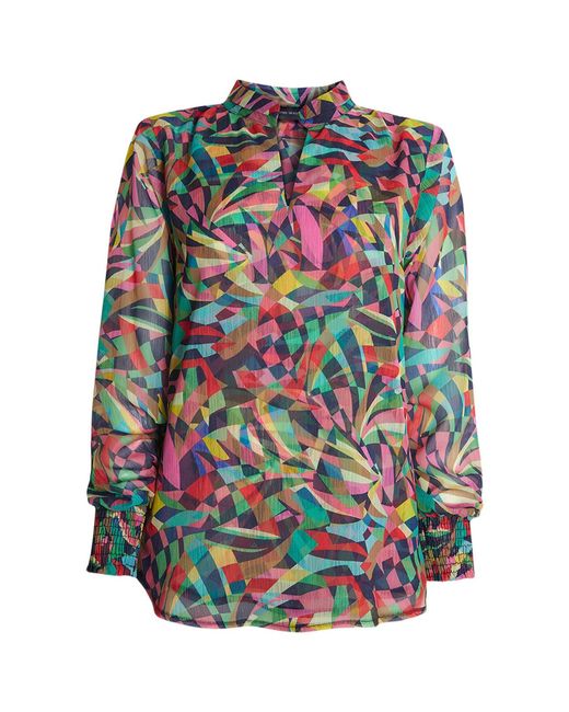James Lakeland White Abstract Print Mandarin Collar Blouse, Polyester