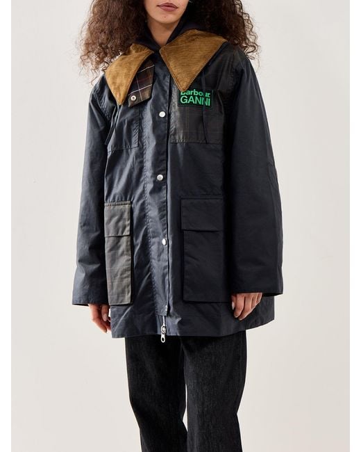 Barbour Blue X Ganni Hooded Duffle Wax Jacket