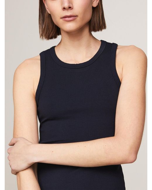 Tommy Hilfiger Blue Ribbed Midi Bodycon Dress