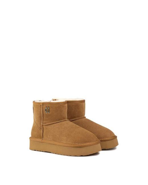 Holland Cooper Brown Women's Shearling Platform Boots