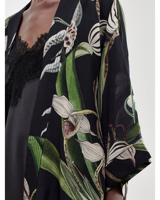 One Hundred Stars Black Orchid Crepe Modal-Blend Short Kimono