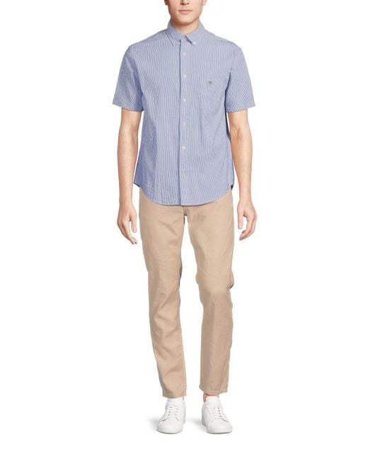 Gant Blue Men's Seersucker Stripe Short Sleeve Shirt for men