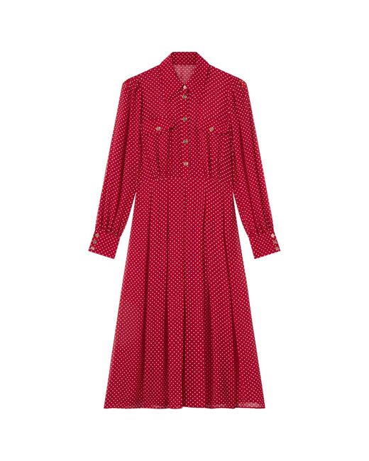 L.K.Bennett Red Cody Polka Dot Print Pocket Shirt Dress